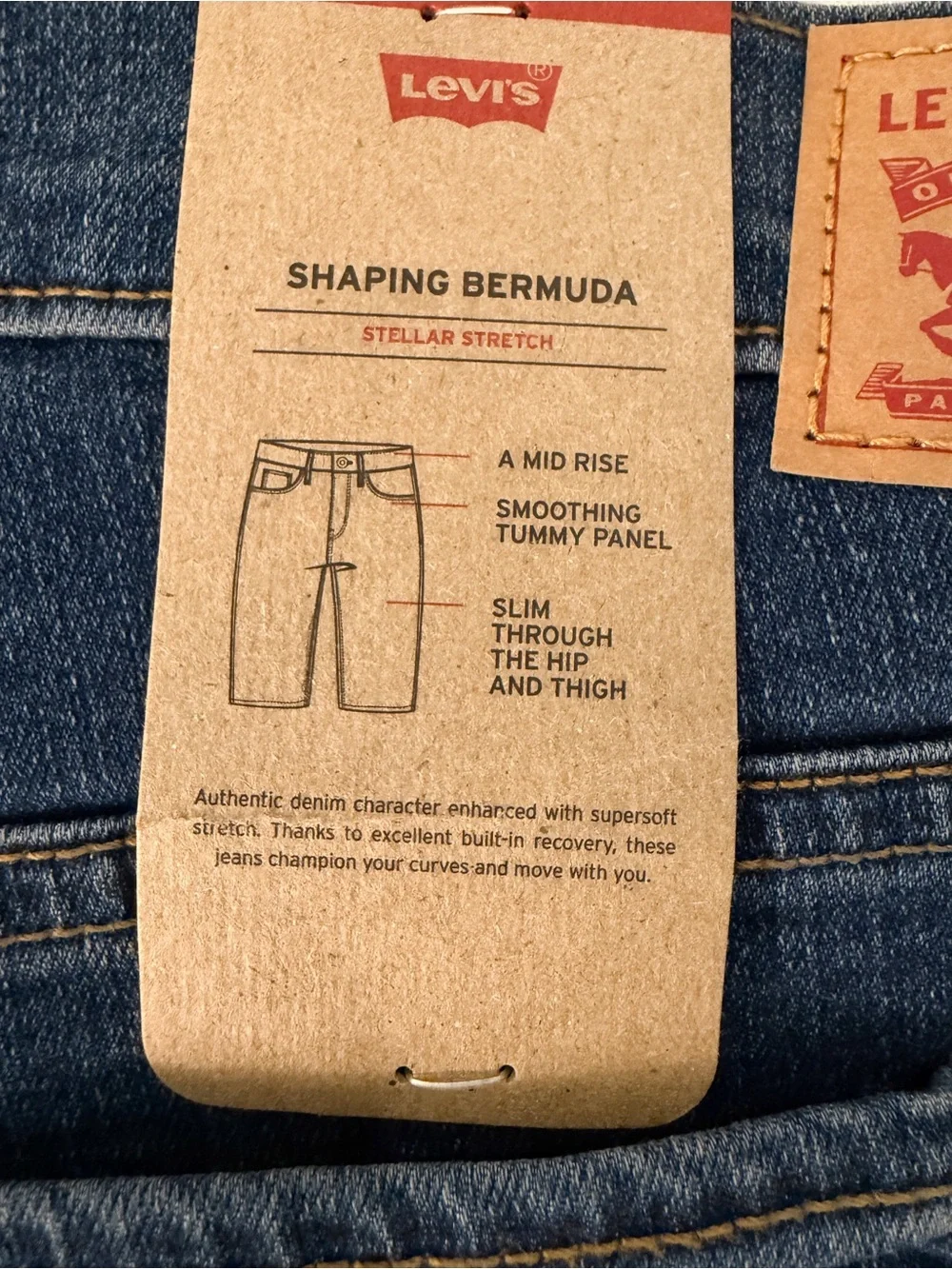 Levi's Shaping Bermuda Shorts Mid Rise Tummy Control Stretch Denim Blue 16W NEW